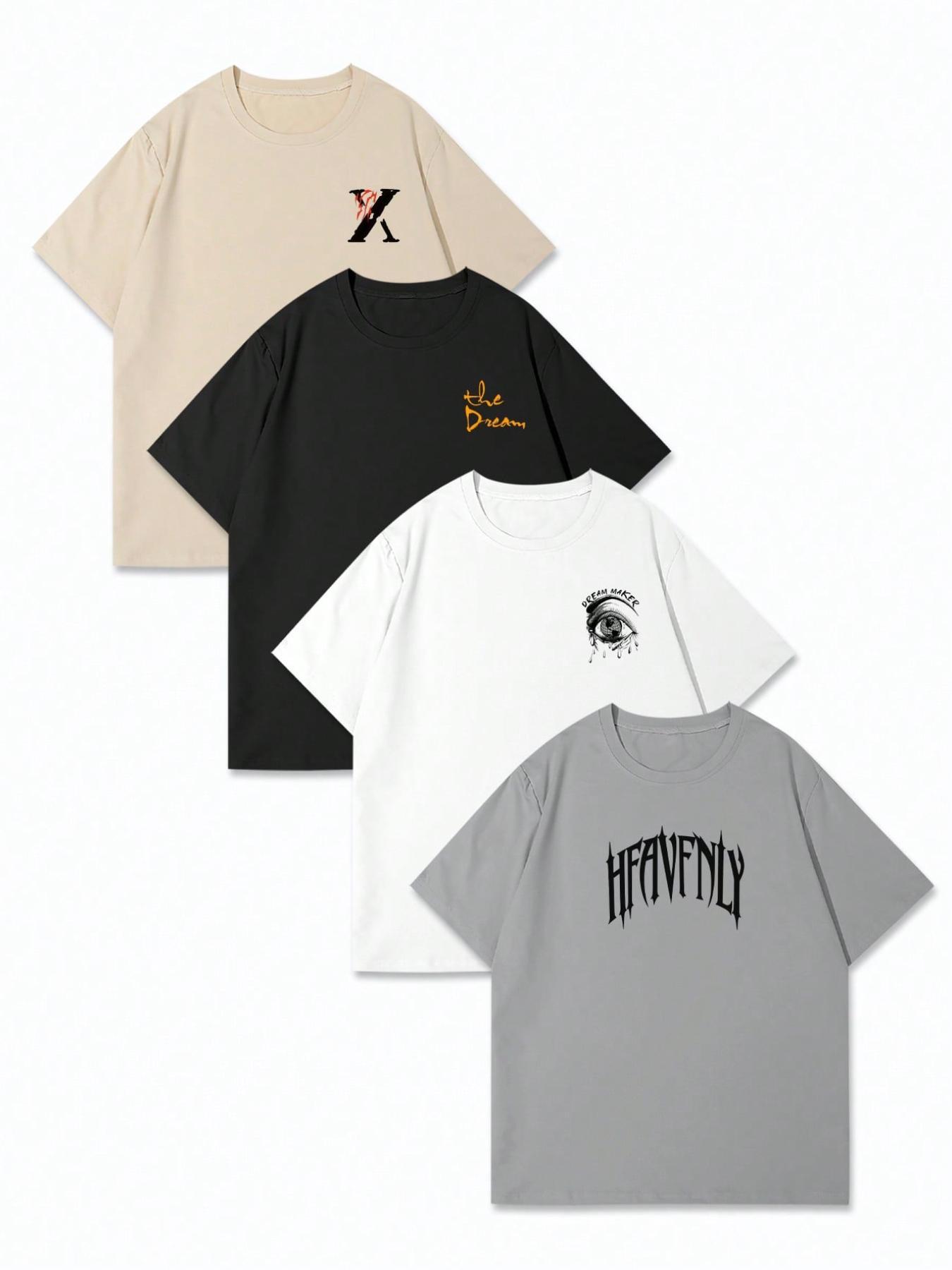 Men's Letter Print Short Sleeve Tee, Regular Fit Casual Crew Neck T-shirt for Daily Wear, Men's Top for All Seasons