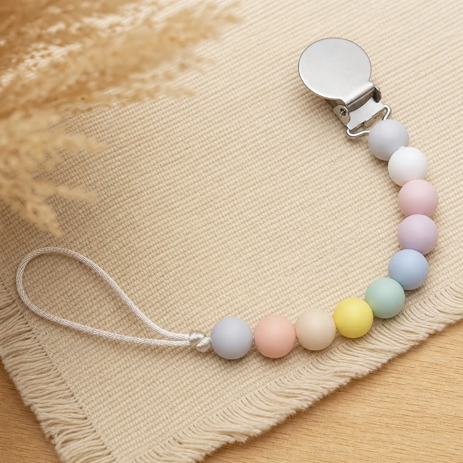 Silicone Pacifier Clip for Baby (Thin Pastel) 100% Food-Grade BPA Free Newborn Pacifier Holder Infant Binky Clip for Baby Boy or Girl | Secure Attachment, Lightweight, Easy Cleaning(Gift)