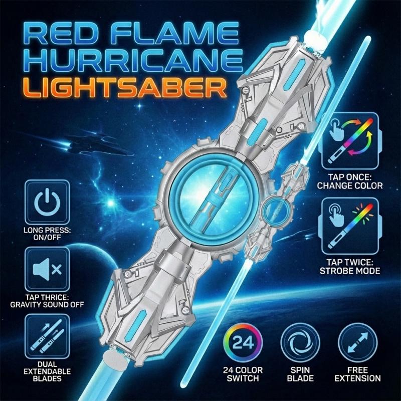 Blazing Hurricane Lightsaber - 2-in-1 Retractable Double-Blade, 24-Color LED Lights & 360 °     Spinning. STEM-Inspired Role-Play Toy, Interactive Open-Ended Fun for Boys & Girls. Cool Laser Sword for Daily/Costume Party!