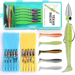 Texas  Kit 10 count 3/16 1/4 3/8oz with Paddle Tail Swimbaits and    Keeper Case, Quick-Fishing Bass Fishing Lures Kit