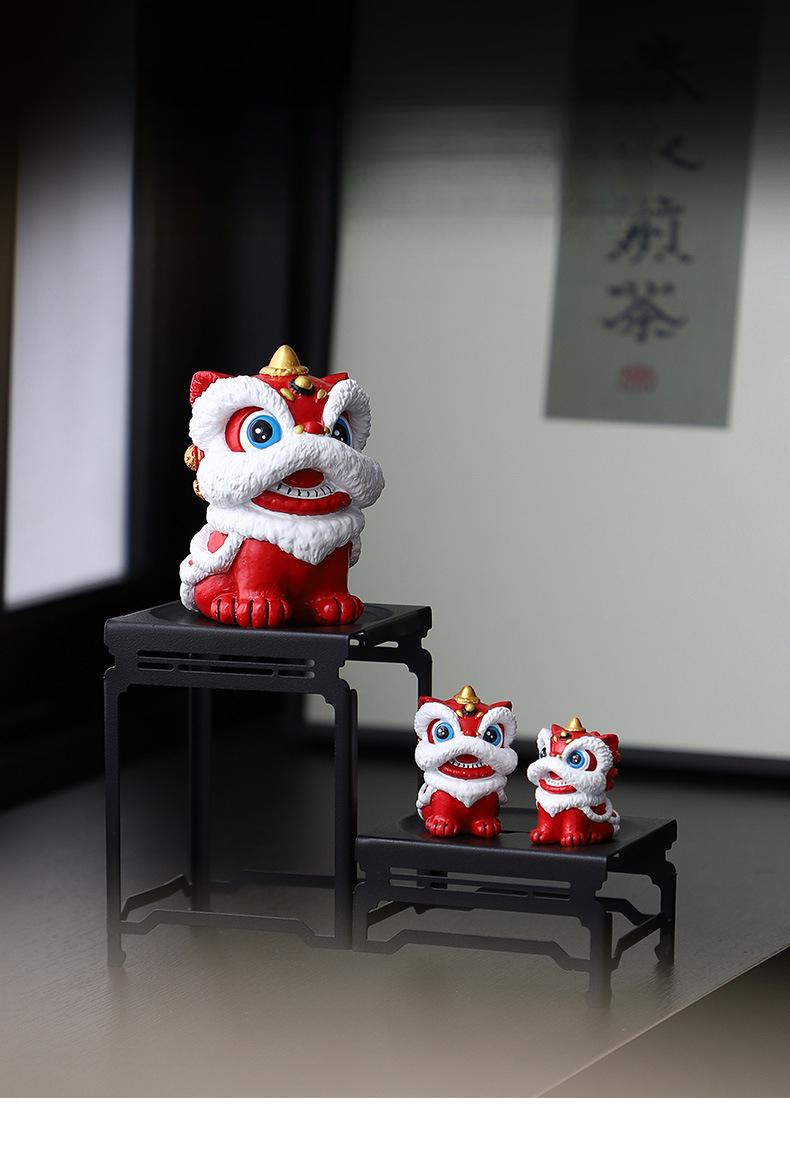 Oriental Red Festive Lion Dance Figurine, Premium Minimalist Desktop Decor, Craft Art, Creative Gift, Birthday Present, Souvenir, Personal Collectible Figurine