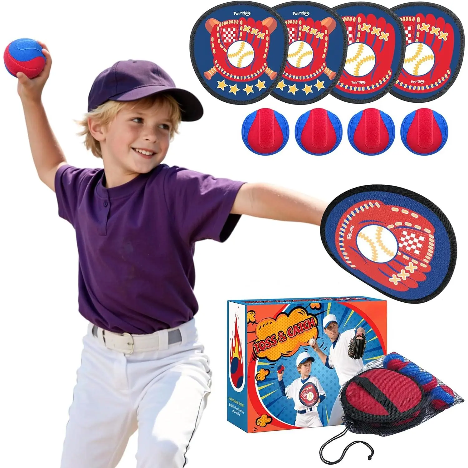 Toss and Catch Ball Game Set for Kids, Kids Toddler Baseball Glove & Catch Ball Toys,Kids Outdoor Games for Family, Toys for Beach Pool Yard Outside, Birthday Gift for Ages 3 4 5 6 7 8-12
