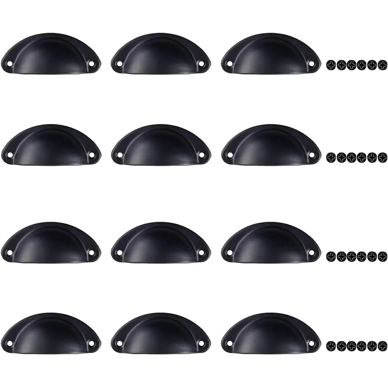 Cabinet Cup Pulls Matte Black, 12 Pack 3 Inch Kitchen Drawer Handles, Furniture Door Hardware Knobs for Cupboard Dresser Wardrobe