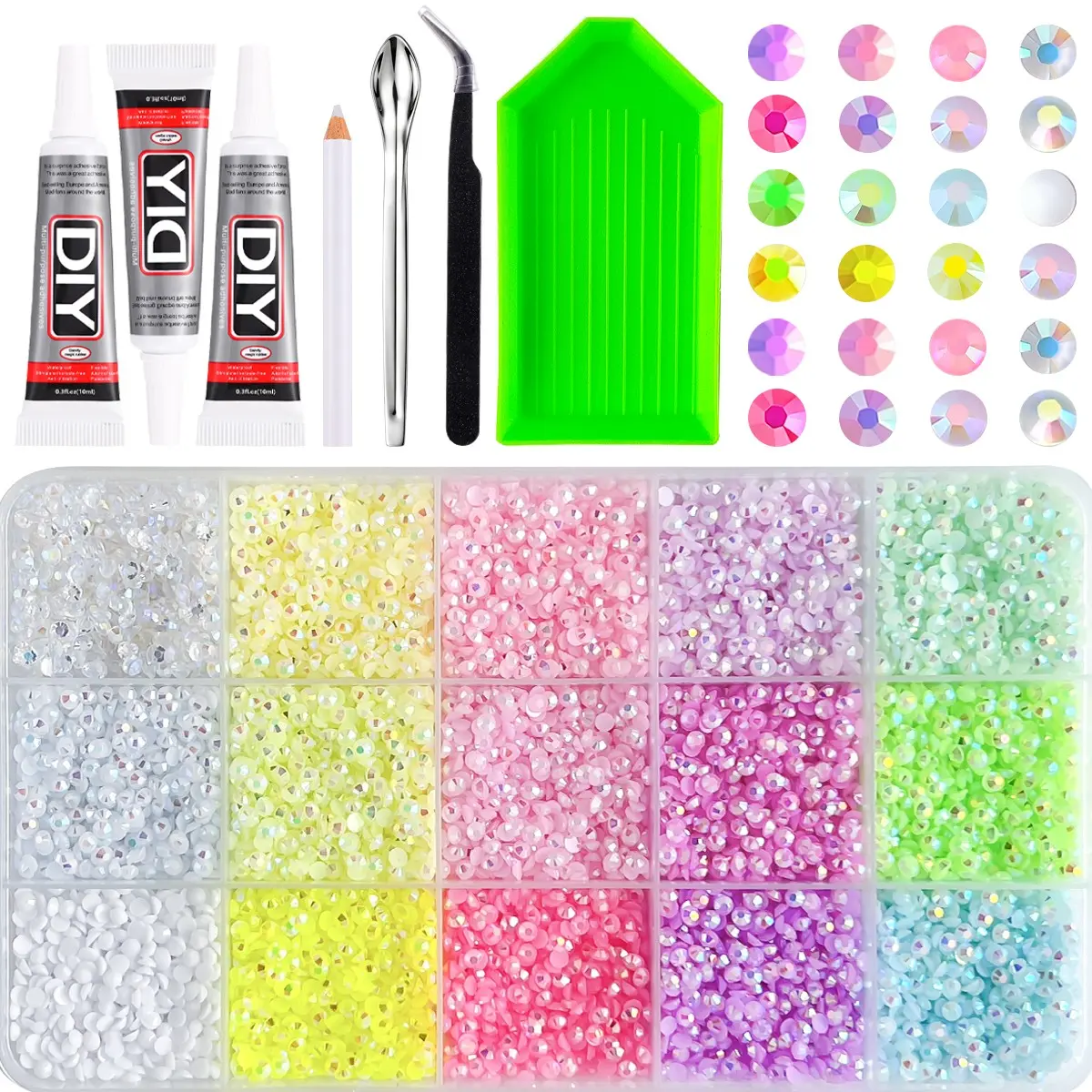 Bling Rhinestone Kit 15 Colors Ab Crystal Gems, DIY Diamond Painting, Nail Art, Phone Case & Tumbler Decoration Supplies, Includes Tools。summerwins,mid year sale, deals for you，【Summervibes】DIY Diamond Bedazzling Kit Christmas Gifts for Women