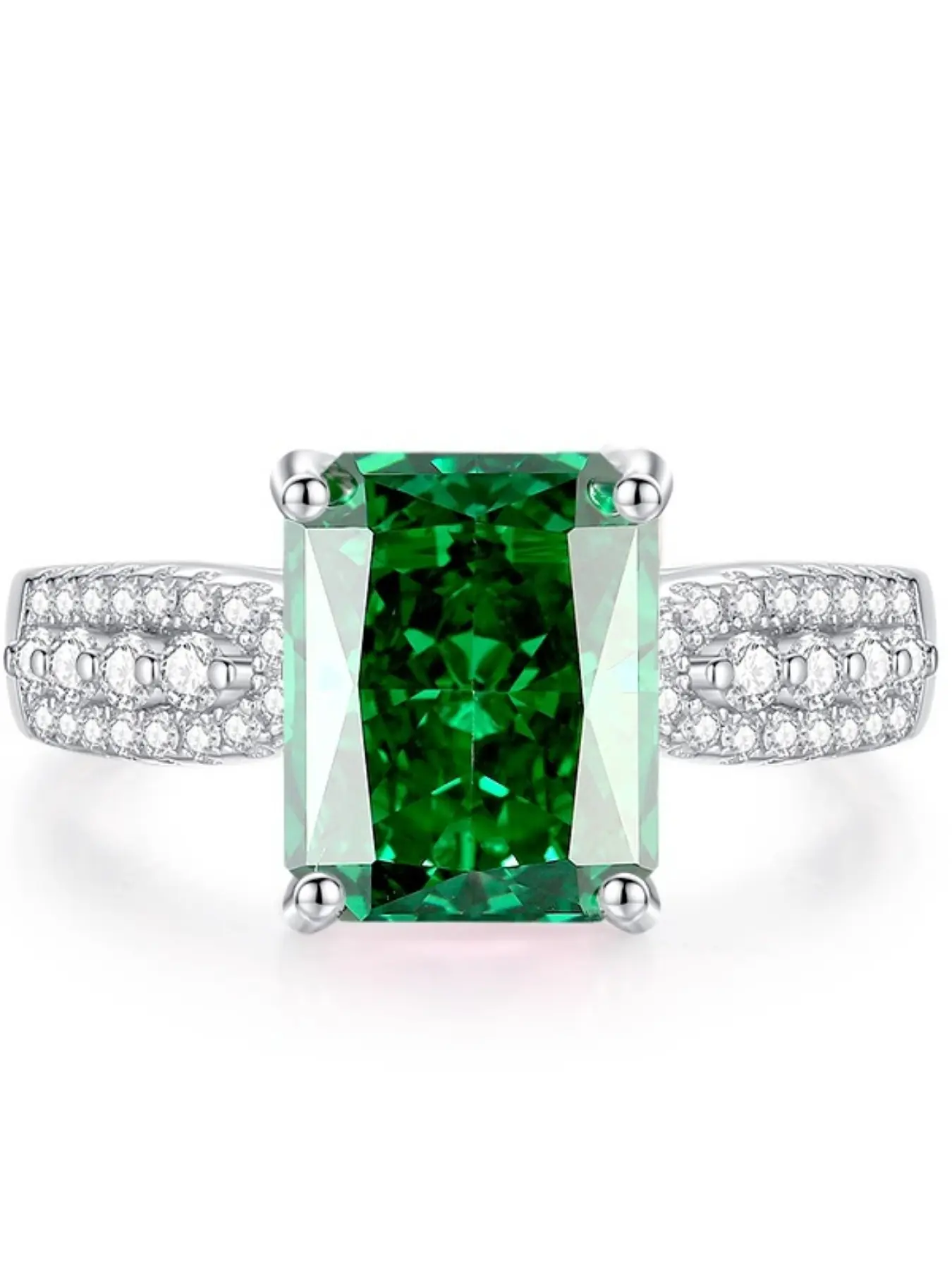 Pure Silver Women's Ring, High Carbon Diamond Cultivated Emerald Gemstone Ring, Original New Design, Elegant Jewelry Gift