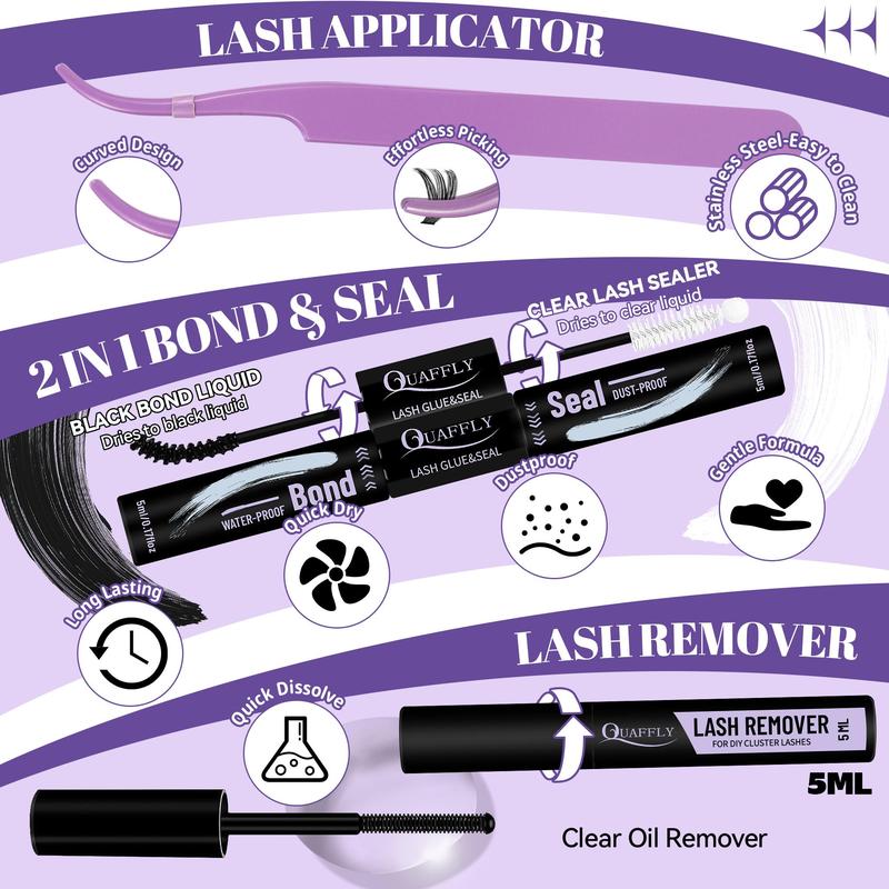 Mixed Length Individual False Eyelashes Kit with Tweezers, Glue & Glue Remover, 360pcs/set Natural Look Eyelashes Kit, Eyelashes Extensions, Cluster Lashes Kit, Eyelash Tools, Lash Clusters, Cosmetic, Eye Makeup Products, DIY Lash Kit