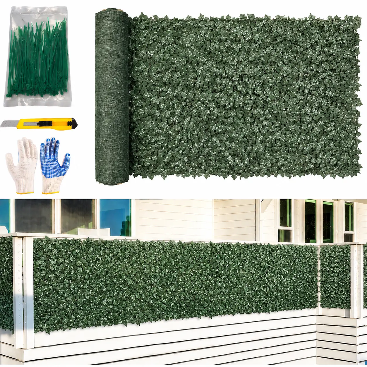 Artificial Ivy Privacy Fence Screen, 40x138in Faux Ivy Vine Leaf Hedge with Mesh Cloth Backing, Outdoor Greenery Wall Decor for Garden, Balcony