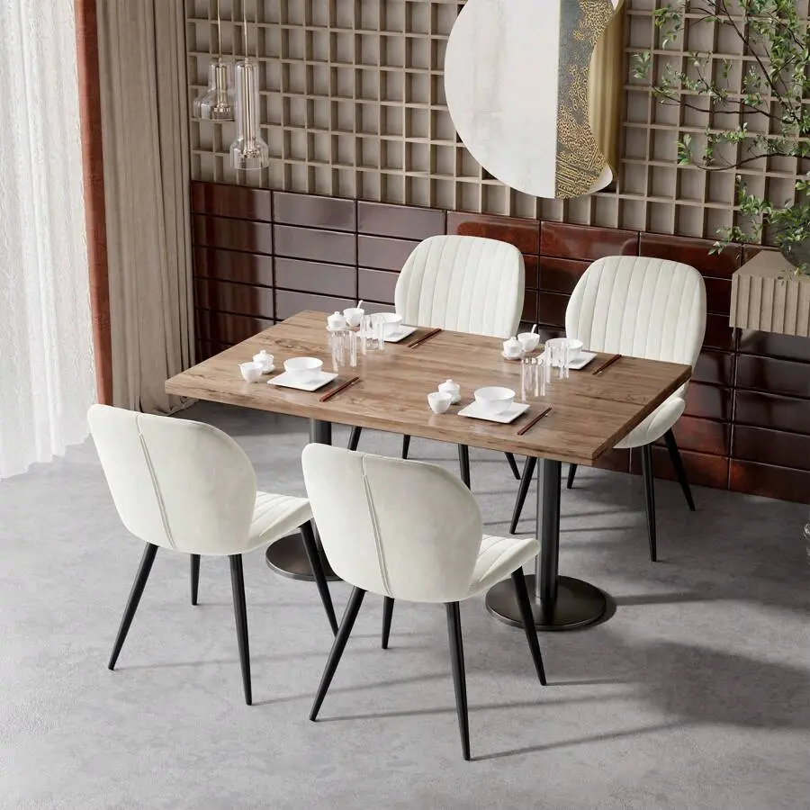 2 PCS Modern Velvet Indoor Dining Chairs - Wide Seat Cushion, Ergonomic Design, Sturdy Metal-Reinforced Base, Silent Pads, 300lbs Max Weight Capacity