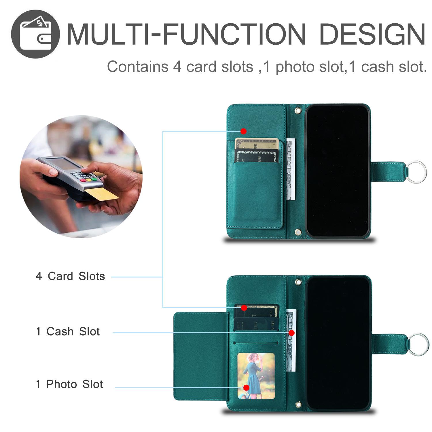 For Google Pixel 7A 7 Pro 8A 8 Pro 9A 9Pro XL 10 Pro XL Wallet Case, PU Leather Flip Folio Case with Card Holders Kickstand [Shockproof TPU Inner Shell] With Long Lanyard for Girl Women Lady