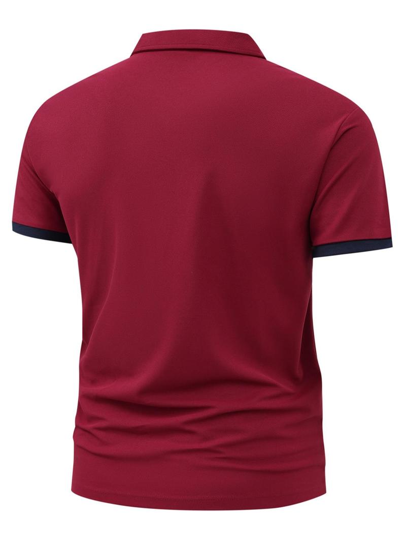 Men's Regular Fit Contrast Trim Polo Shirt, Casual Short Sleeve Top for Summer, Fashion Men's Clothes for Daily Wear, Shortsleeve