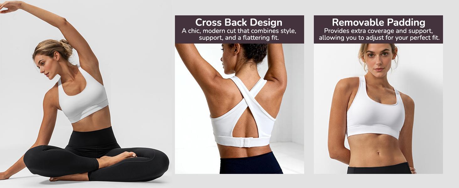 Sports Bra Medium Support with Adjustable Back Clasp – Removable Padded Cup Yoga Bra
