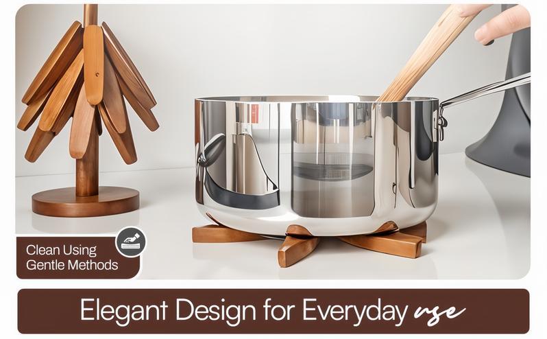 Natural Tree Trivet Set - 4 Wooden Trivets & 1 Stand - Heat-Resistant Foldable Design - Durable Solid Wood - Ideal for Hot Dishes Pots Bowls Teapots - Kitchenware Tableware Coasters-BY