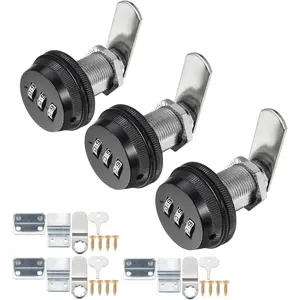 3 Pack Black Combination Cabinet Cam Password Coded Lock, 1-1/8'' Cylinder Chrome Finish, Security Locks for Filing Cabinet Drawer Mailbox