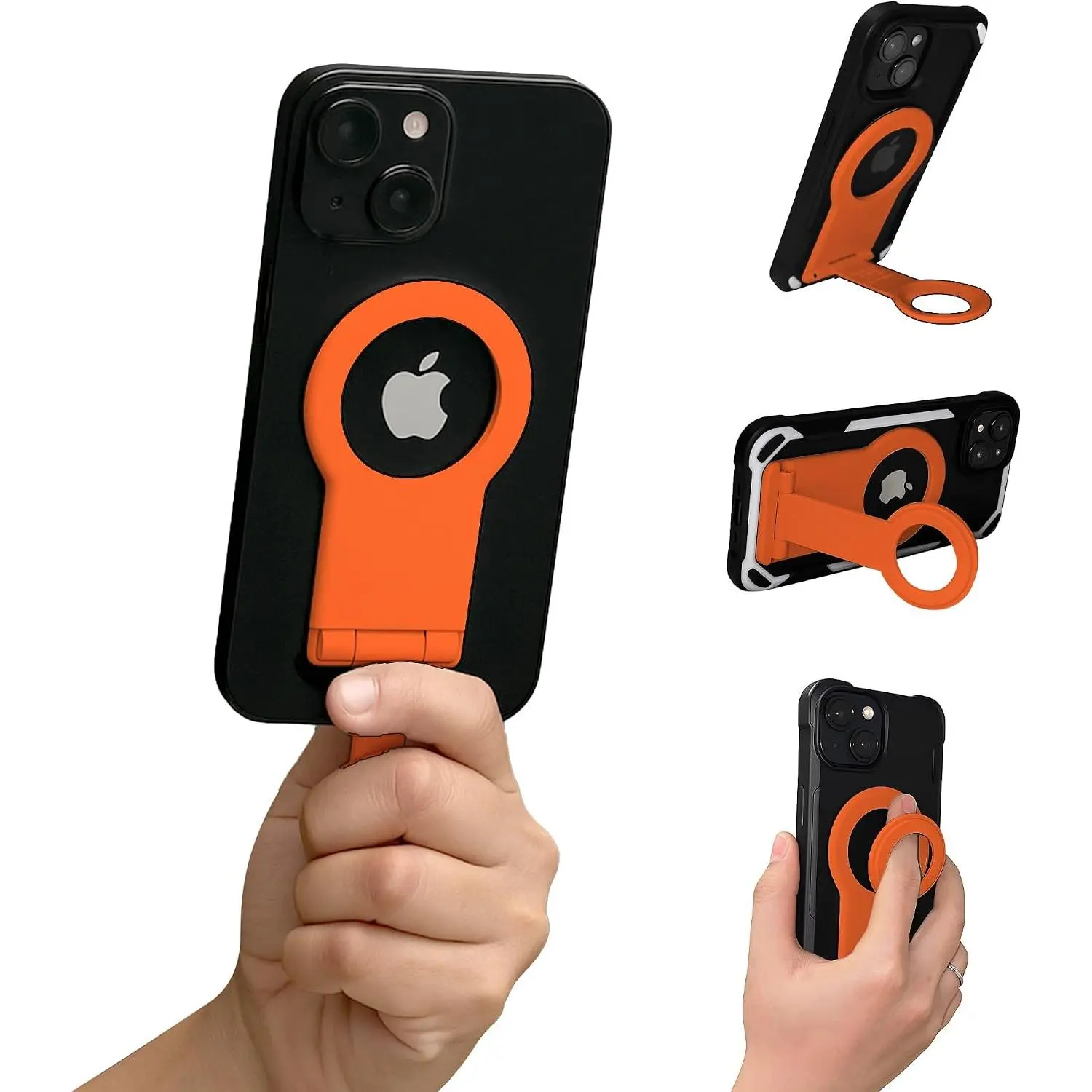 MagSafe Compatible Grip & Stand for  17/16/15/14/13/12 Series. 360° Rotatable Kickstand, Selfie Stick & Phone Ring Holder –   Hold, Easy  Easy Off (Orange)