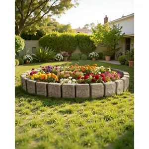 VEVOR Faux Stone Landscape Edging, 47.2x 9 in Realistic Lawn Edging, Flexible Brick-Sized Garden Edging Border with Anchoring Spikes, Fade-Resistant Yard Edging for Driveways Walkway Beige