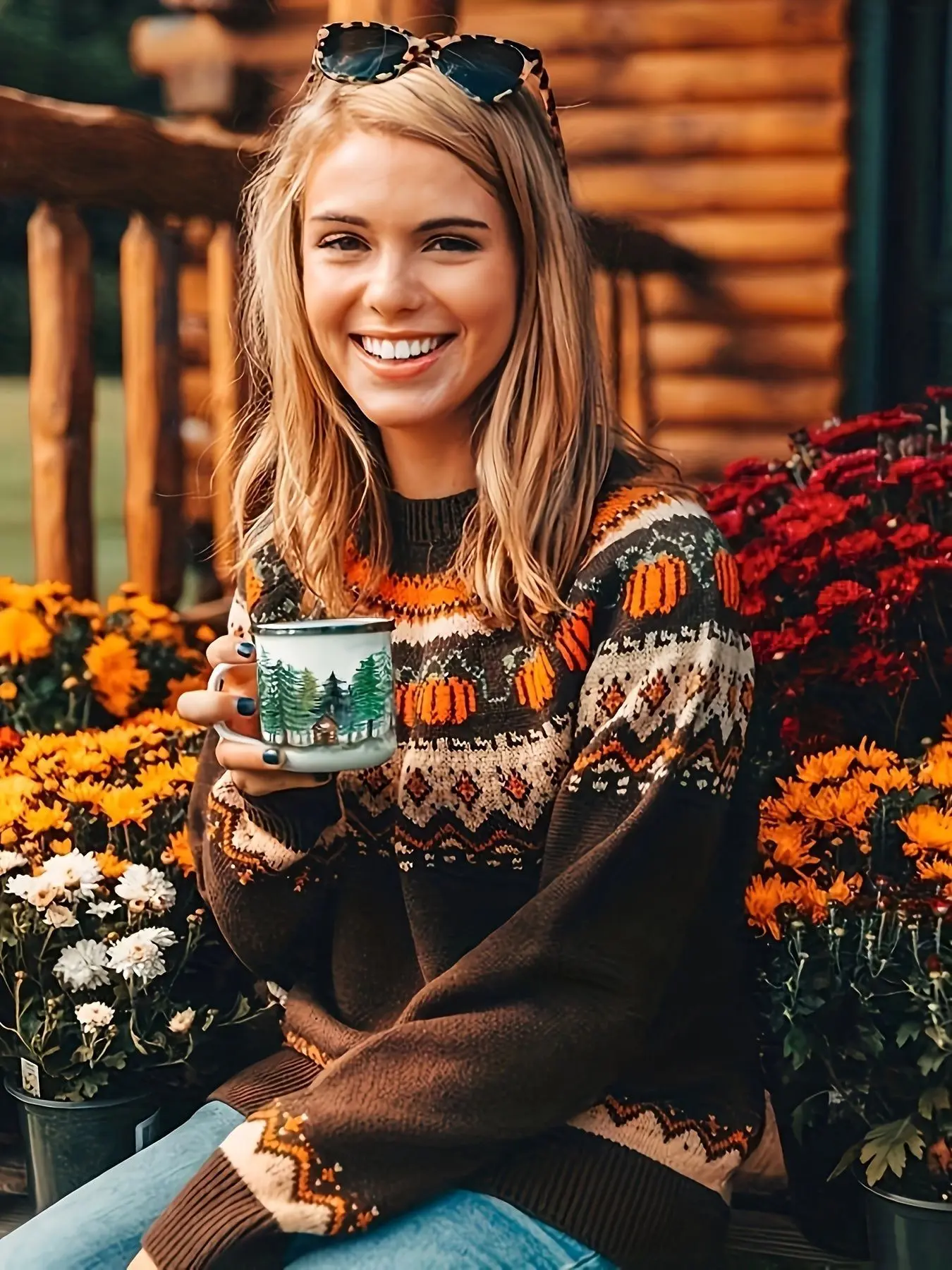 Halloween Pumpkin Jacquard Casual Knit Pullover, Comfortable Daily Wear Top, Soft and Warm Material, Perfect for Fall Season, Long Sleeve