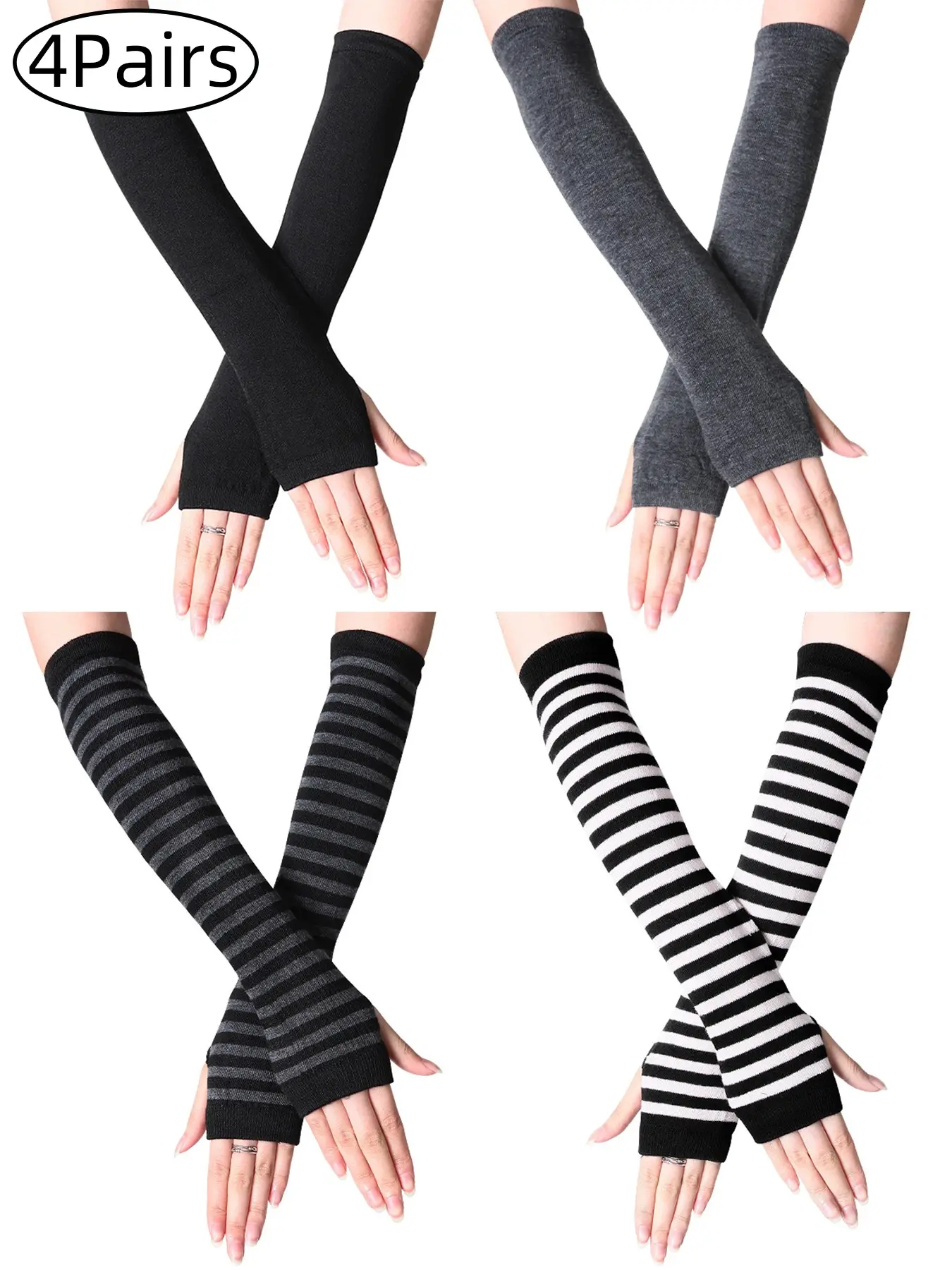 4 PairsUnisex Classic Fashion Stretch Fingerless Arm Warmers Oversleeve