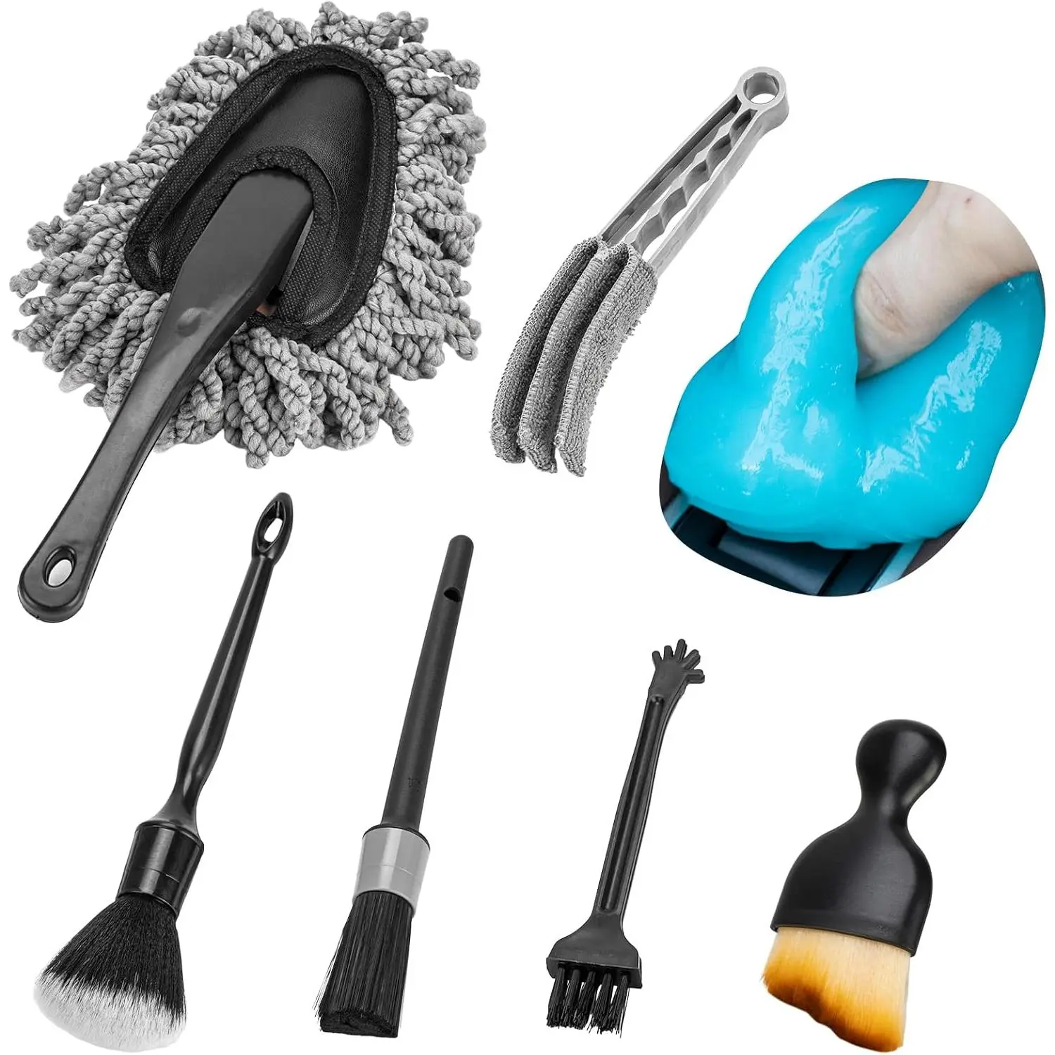 Automotive Interior Detailing Kit - 6-Piece Car Deep Clean Set with Synthetic Microfiber Duster, Cleaning Gel, Scratch-Free Soft Brush, Deep Crevice Access for Car Maintenance, Set 1