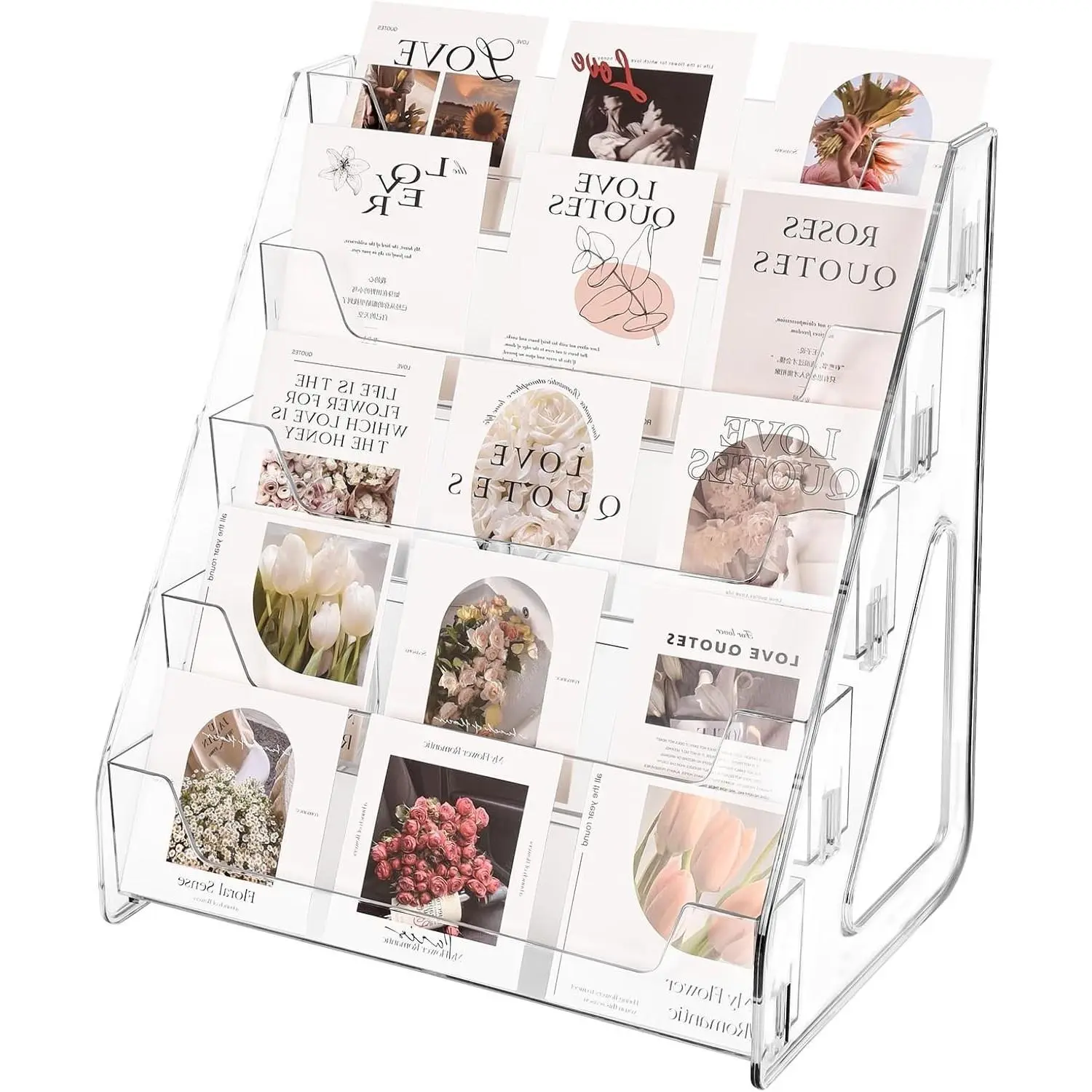 5-Tier Acrylic Card Display Stand, Clear Display Rack for Greeting Cards, Sports Cards, Postcards, Stickers & Brochures, Easy Snap-On, Upgraded Height & Thickness for Better PresentationGift