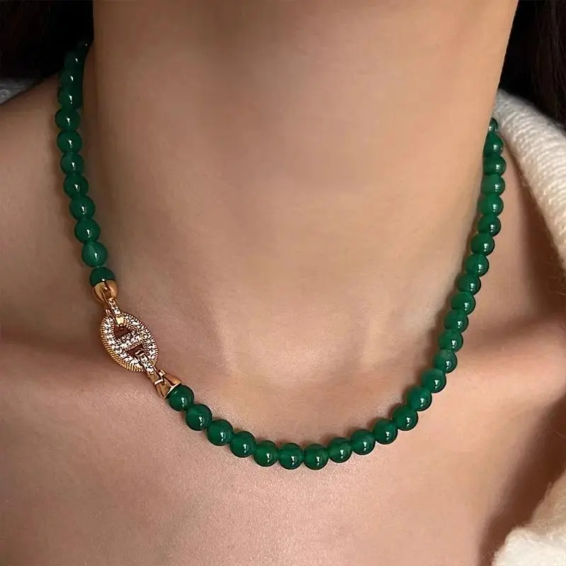 New Arrival 100% Natural Green Chalcedony 14K Gold Filled Female Beads Chain Necklace Promotion Jewelry For Women Birthday Gifts