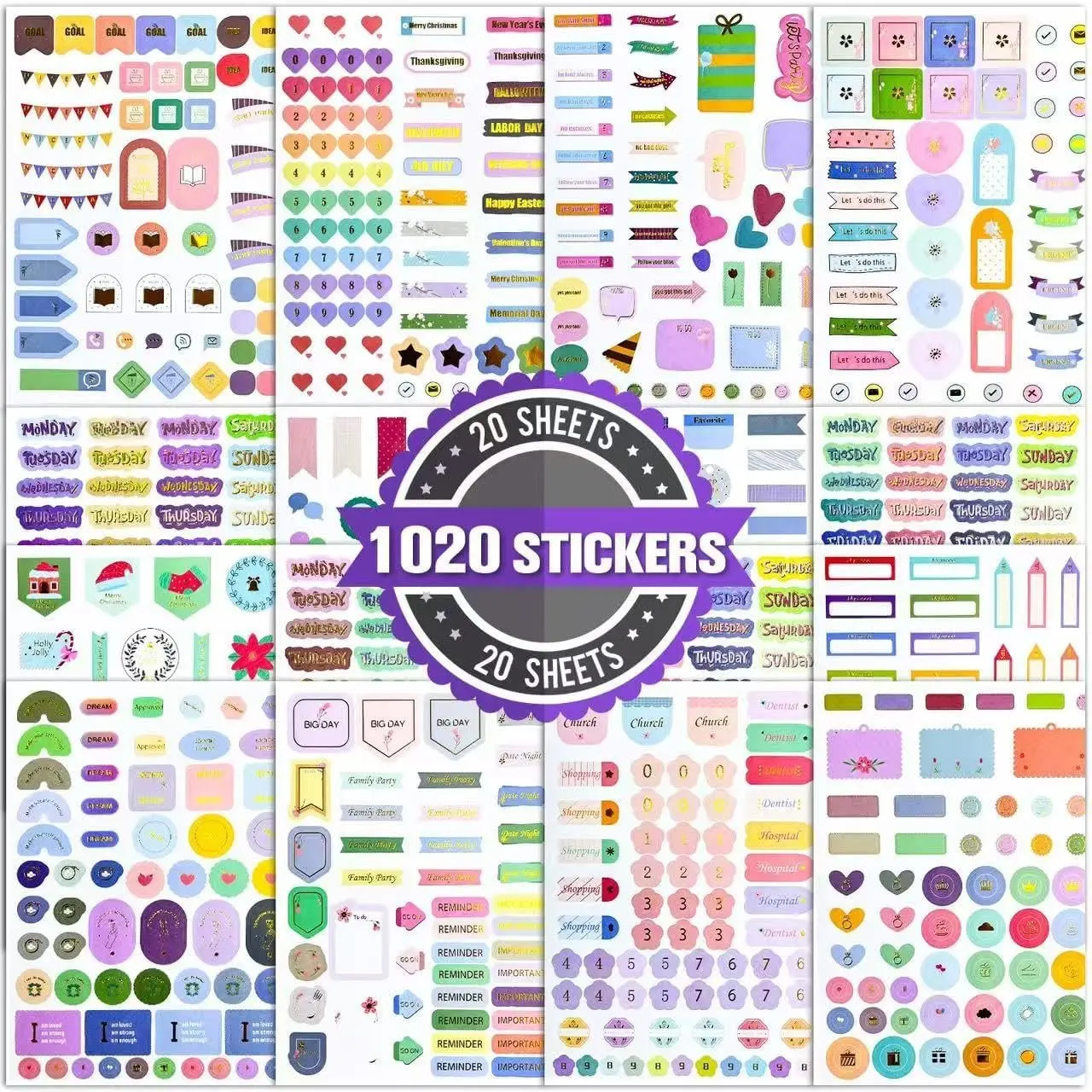 Modern Foil Shine Paper Planner Stickers - 2000+ Aesthetic Planner Fun Accessories for Journal, DIY Scrapbooking & Stamping