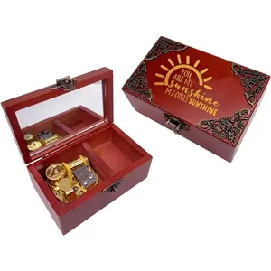 You are My Jewelry Box with Mirror Laser Engraved Wood Musical Box Wind up Musical Gift for Her Him Girlfriend Boyfriend (Melody: You are My, Gold Movement)