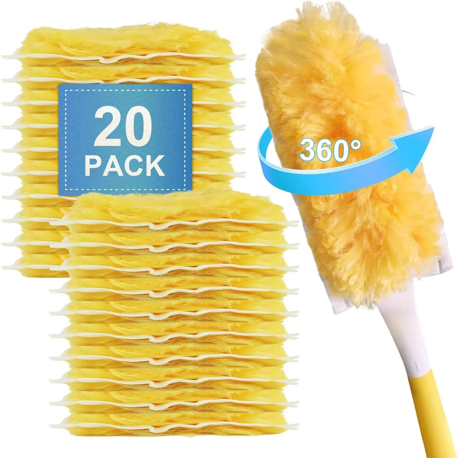 20 Pack Heavy Duty Duster Refills for Swiffer, Multi-Surface 360 °   Disposable Dusters Kit for Cleaning Dusting Electronics Furniture Blind Ceiling Fan (1 handle + 20 pieces)