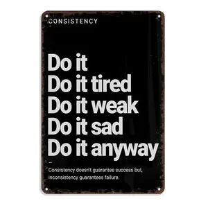 No rope2D Flat 【Aluvi】Vintage Aluminium Hanging Wall Plaque - 8x12 in Metal Decorative Sign with "Consistency Do It Anyway" Quote, Home Decor for Workout Room