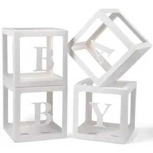 Letter Boxes Clear Baby Shower Block Boxes with 4 Sets of Letters for Gender Reveal Decorations - Baby Boxes with 16 Letters for Birthday Party Transparent Letter Box