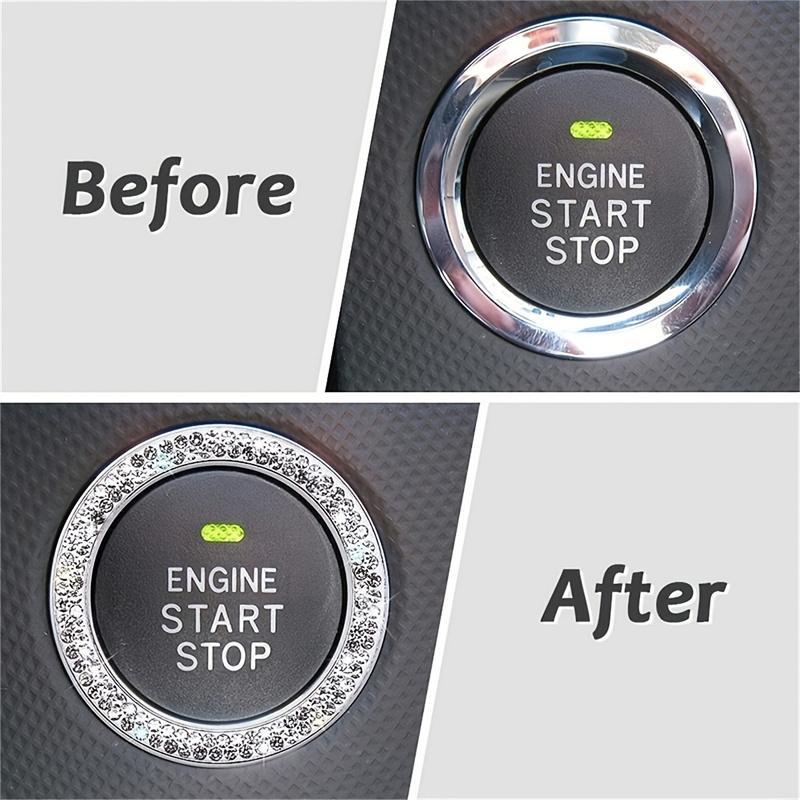 Rhinestone Decor Car Engine Start Stop Button Ring, Car Engine Start Stop Button Decoration Circle, Car Interior Accessories for Women, Car Decorations, Sticker for Cars