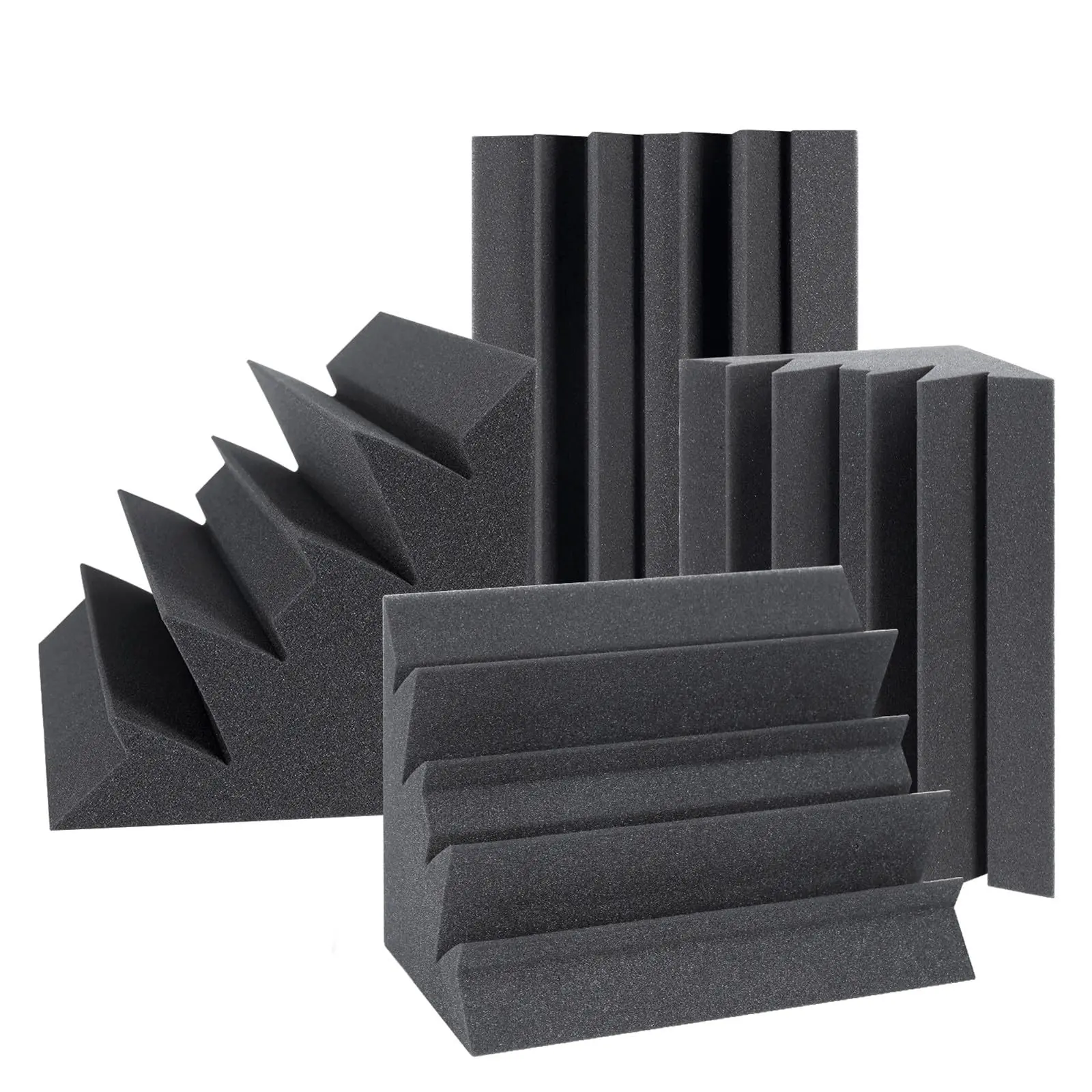 4 Pcs Bass Trap Corner Acoustic Foam Panels, Large Size 20×20×30cm, Dampen Low Frequency Resonance, Bass Response, Install on Wall Corners to Boost Sound Clarity, Acoustic Treatment Panels for Recording Studio, Live Stream, Podcast & Home Theater