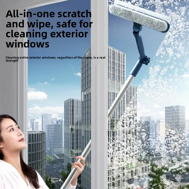 Upgraded Double-Sided  Window Cleaner, Adjustable Window Wiper & Squeegee, Rotatable Squeegee Scrubber for High-Rise Apartments, Safe Glass Cleaning Tool for Home & Office