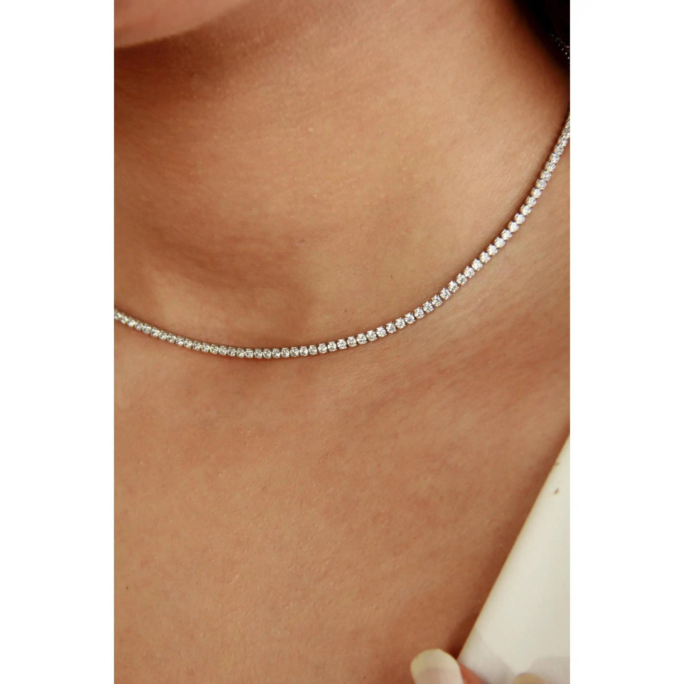 14K Gold Lab Grown Diamond Tennis Choker Necklace, CZ Crystal Jewelry, Bridal Minimalist Wedding Gift, Dainty Layering Bridesmaid Gift Her