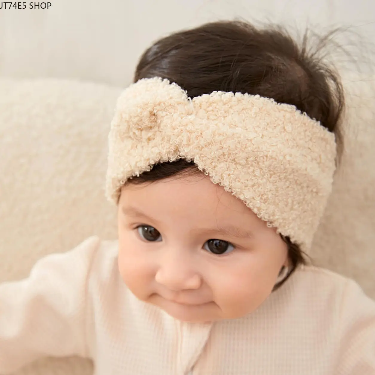 Premium Fluffy Teddy Plush Cross Baby Headband, Windproof Ear Warmers Infant Headwear for Autumn Winter Daily