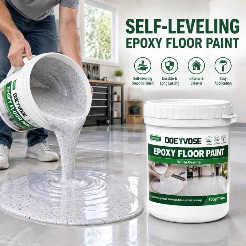 [DOEYVOSE] Gray and White Granite Self-Leveling Epoxy Floor Paint, Anti-Slip Wear-Resistant Stone-Look Marble Texture, Long-Lasting Gloss, for Supermarket Backroom Floor, Retail Stockroom, Inventory Area, Indoor
