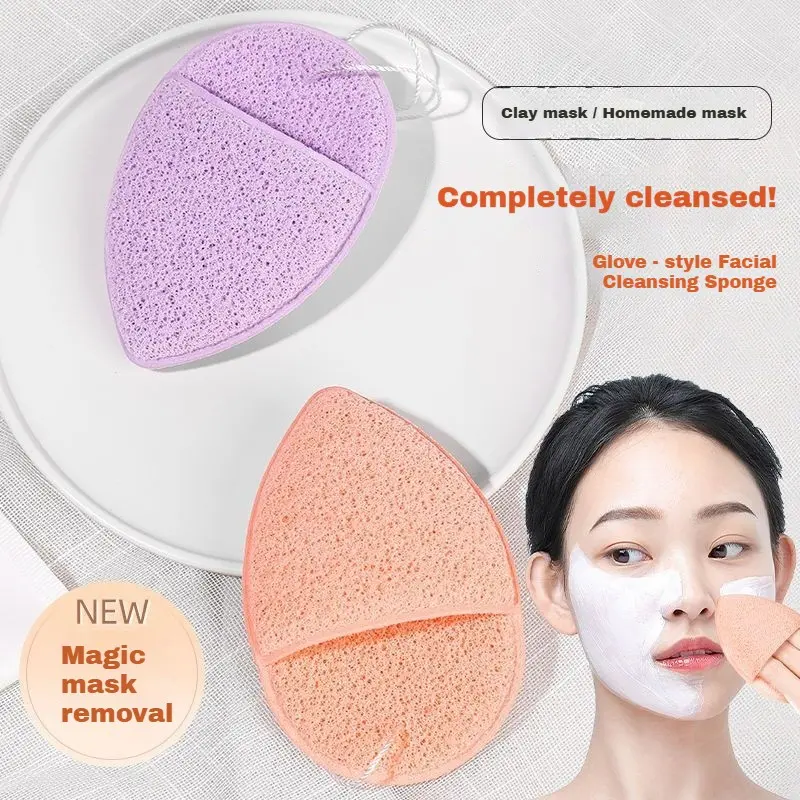 Glove Facial Cleansing Sponge, Honeycomb Pores Expand with Water, Deep Cleaning Mud Mask, Makeup Remover, Soft Skin-Friendly, Bagged