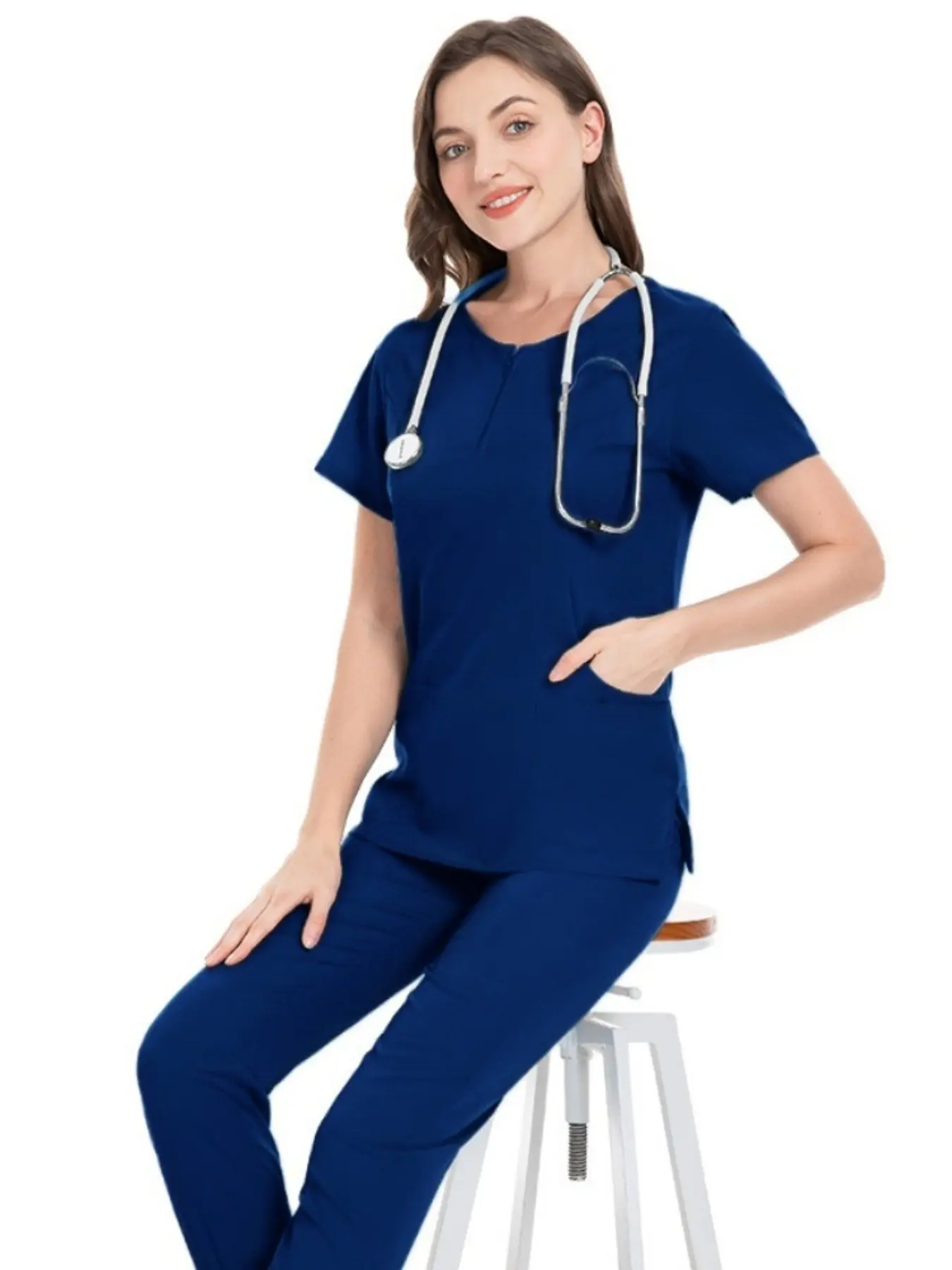 Practical Split Set Workwear – Hand Wash Short Sleeve Uniform for Veterinary Clinics, Pet Grooming Salons, Luxury Spa Attendants & Wellness Center Teams – Women's Soft Scrub Set