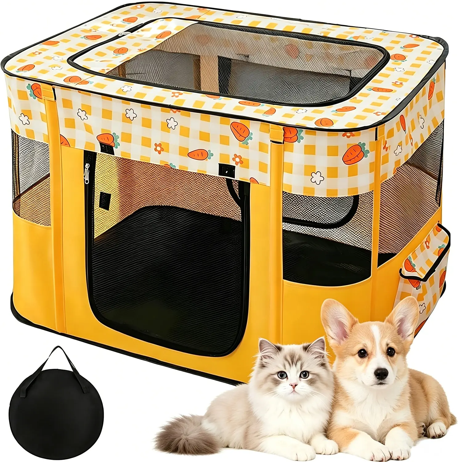 Foldable Waterproof Enclosed Pet Fence Tent Enclosure, Universal Cat Dog Portable Cage, Indoor Outdoor Home, Breathable Mesh Sunshade Cover