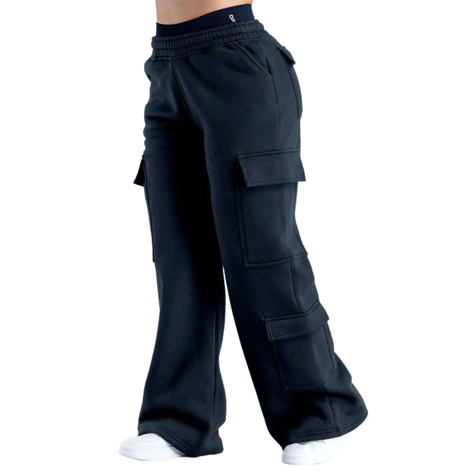 DFYNE Women High Waist Wide Leg Cargo Sweatpants, Multi Pocket Straight Leg Baggy Streetwear Pants, Elastic Waist Soft,pure cotton