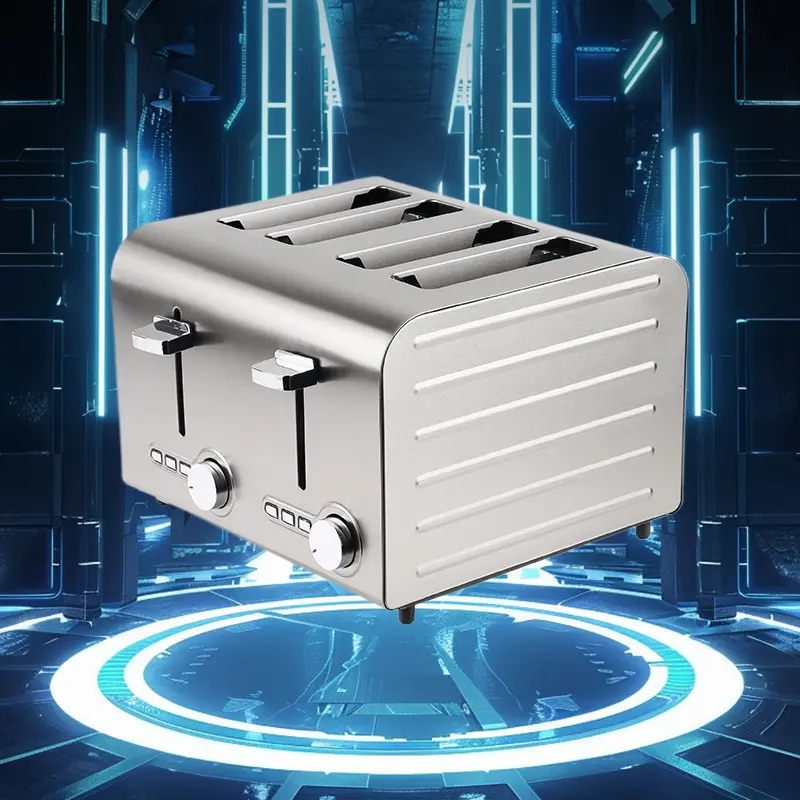 Commercial Automatic 4-Slice Toaster Oven Breakfast Machine with Crumb Tray, Compact Stable Design for Toast Slices, Steamed Buns, Restaurant Baking Use, Restaurants, Even Heating