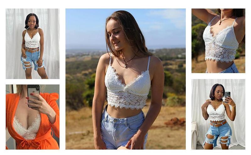 Imily Bela Women's Soft Casual Lace Crochet Spaghetti Strap Cami Crop Top Camisole