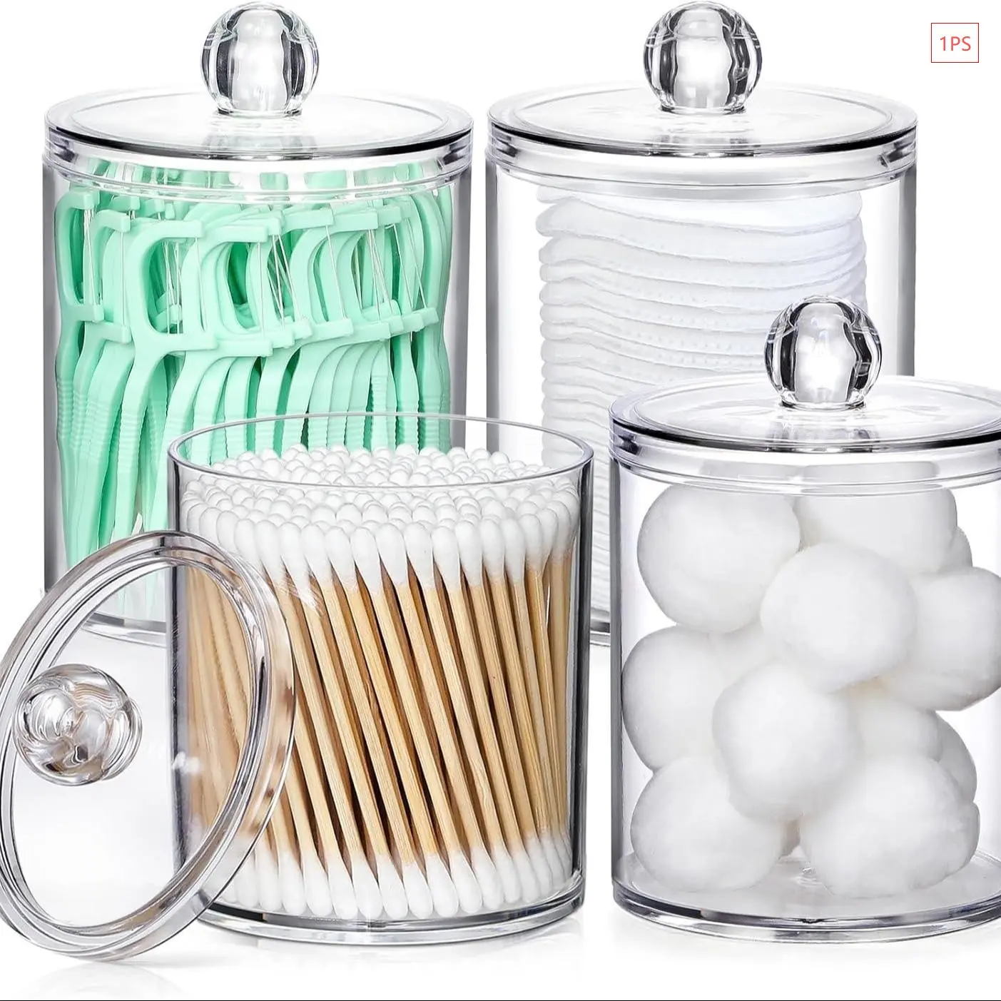 Small Transparent Plastic Dispenser Canister for Cotton Swabs, Balls, Pads, Dental Floss Picks, Bathroom Essentials, Makeup Storage Box, Home Organizer, Transparent Container, Plastic Canisters
