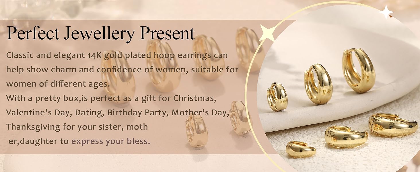 CASAIECA 3Pairs Hoop Earrings Set for Women 14K Gold Plated Chunky Earring Silver Plated Hypoallergenic Small Huggie Hoops Lightweight Tiny Thick Trendy Hoop Earrings Stacks for Multiple Piercing