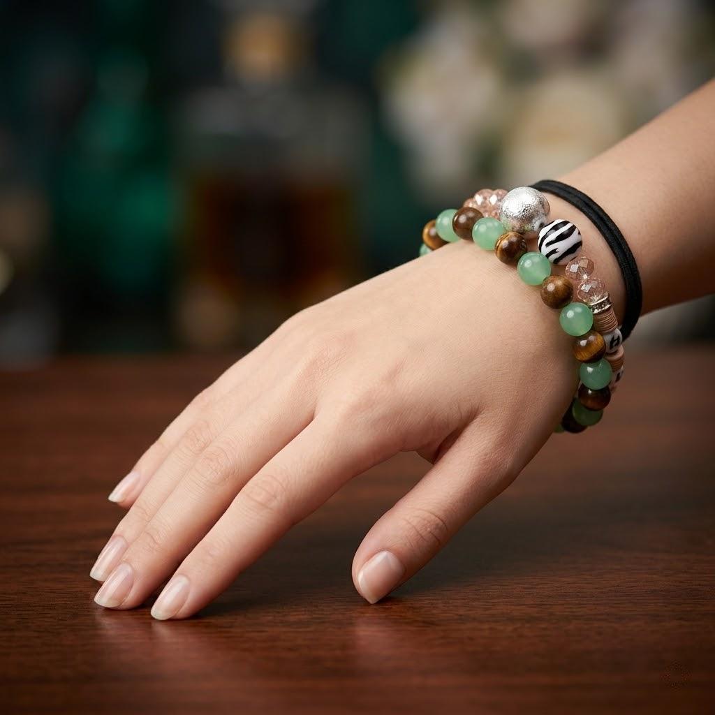 Green Agate Crystal Bracelet with Tiger Eye Beads Chakra Healing for Wealth Prosperity Good Luck Natural Stone Bead Unisex 8mm Beads