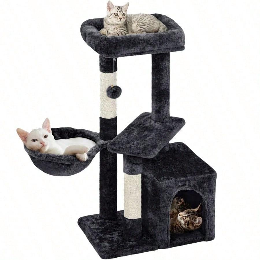 34.5" H Cat Tree Tower With Condo And Perches, Dark Gray,This Cat Tree Has Multiple Levels For Cats To Play And Sleep.