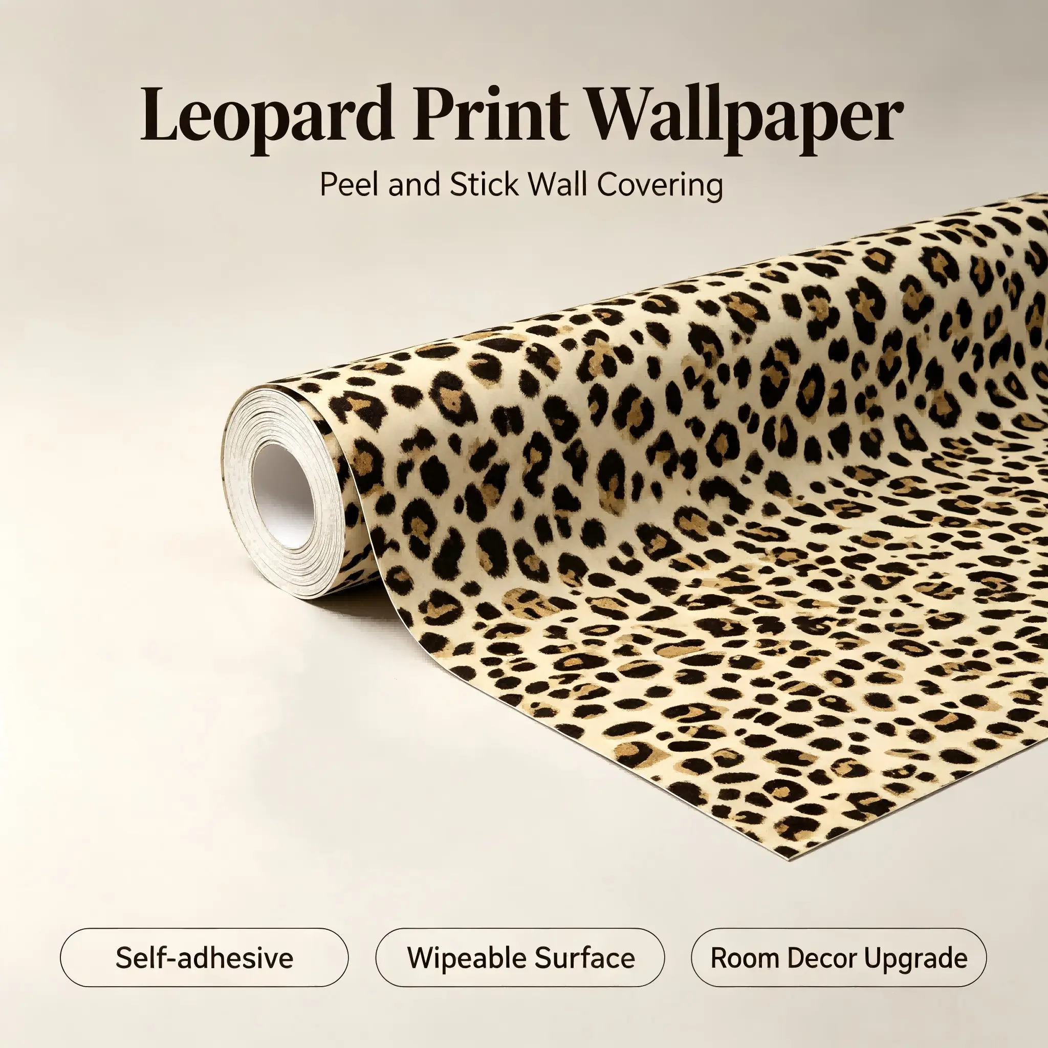 1Roll Leopard print self-adhesive wallpaper; vintage fashion self-adhesive paper; waterproof removable wall mural; bedroom wardrobe cabinet furniture boutique background DIY renovation rental-friendly
