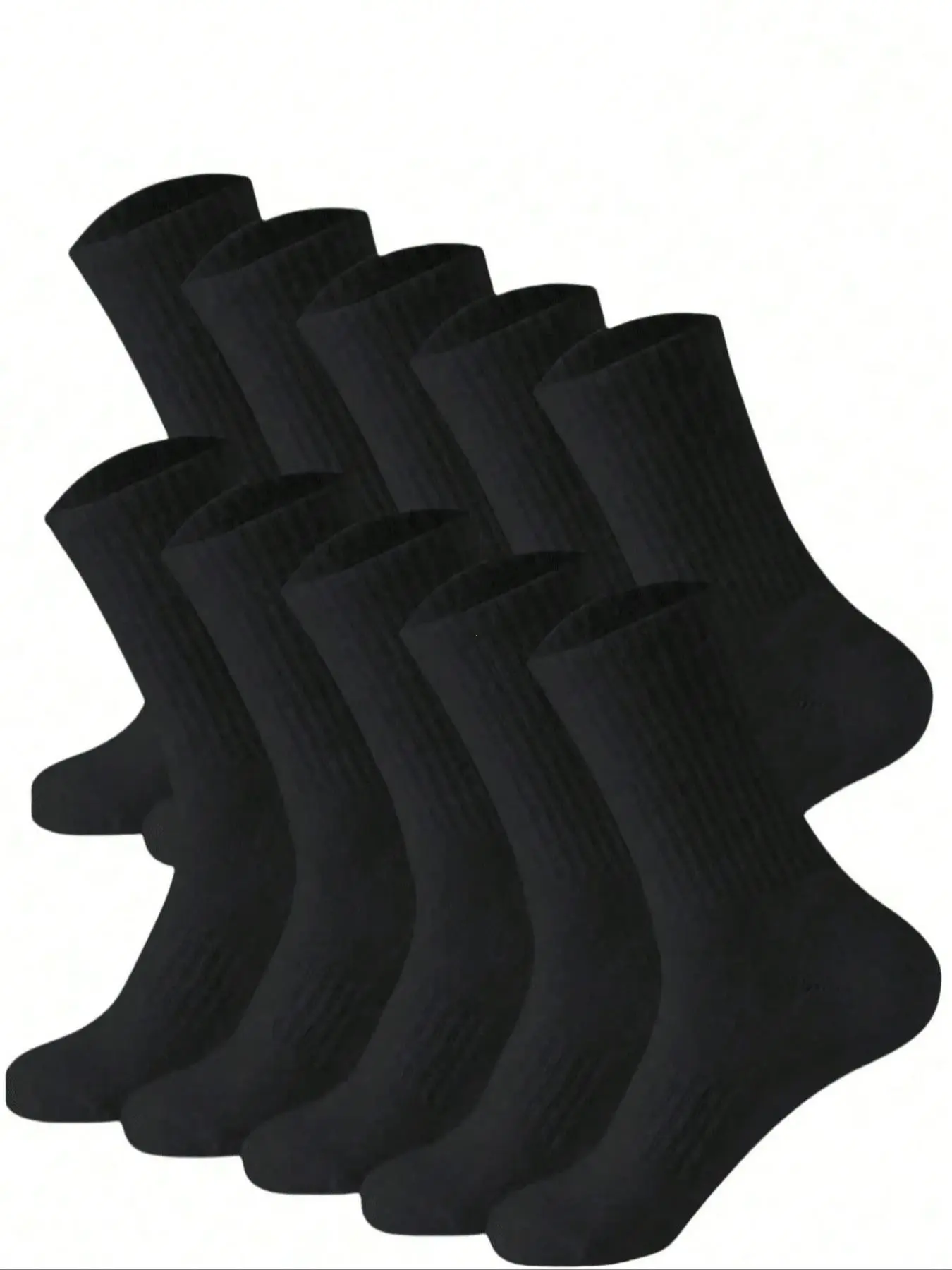 10 Pairs Plain Crew Socks, Youth Mid-Calf Socks, Comfortable Soft Striped Design, Unisex Daily Wear, All-Season Footwear