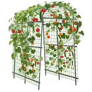 7.54FT Adjustable Extra Tall Metal Garden Trellis Arch with Netting – Polyethylene-Coated Steel Arbor – Outdoor Black Pergola for Walkways, Weddings, Raised Beds – No-Tool Assembly