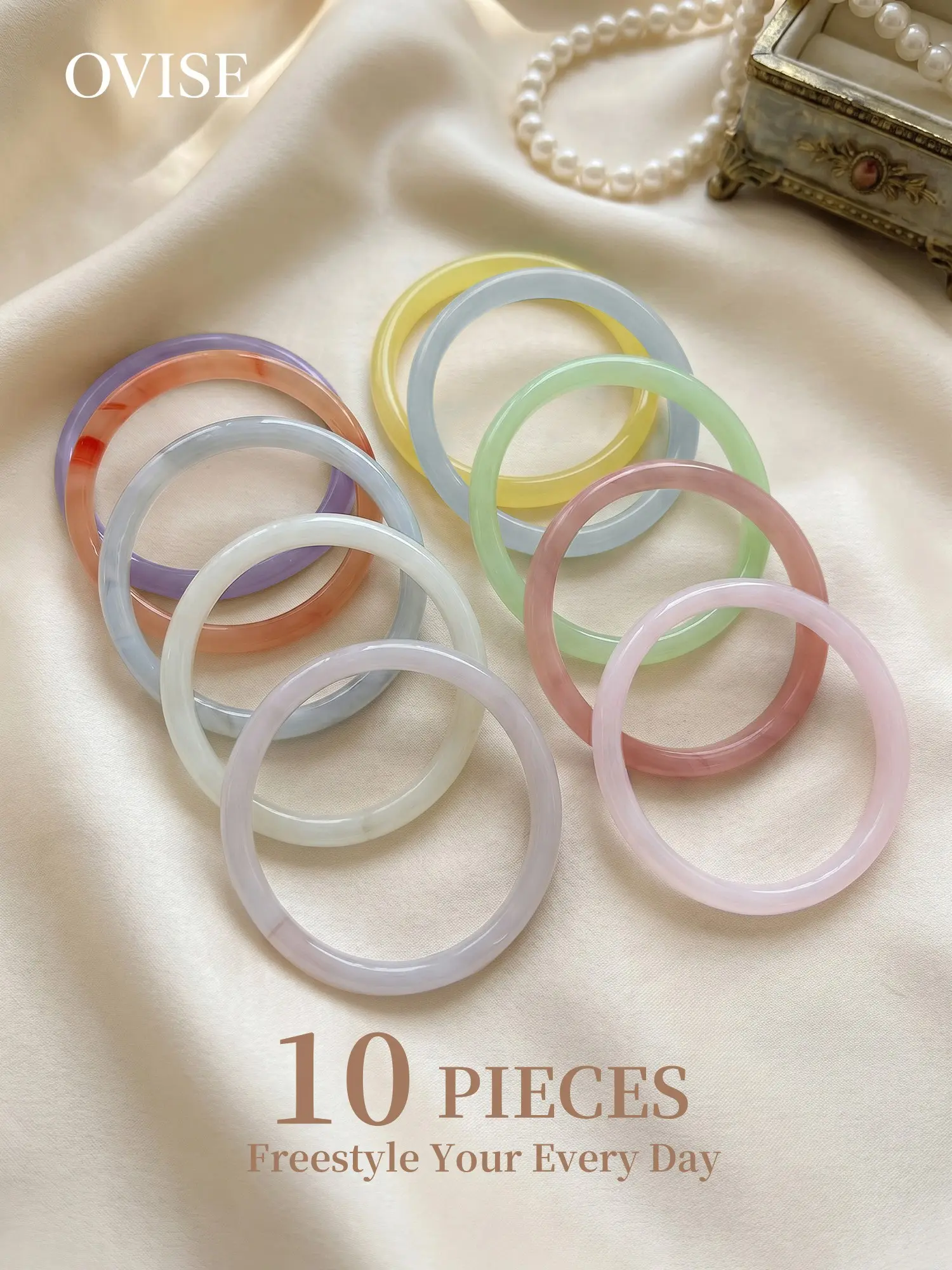 10-Piece Set Chinese Jade Bangle Exquisite Bracelet with Gift Box, Perfect for Blessing and Memorial, 62mm Wave Print Elegant Mini-Helmet