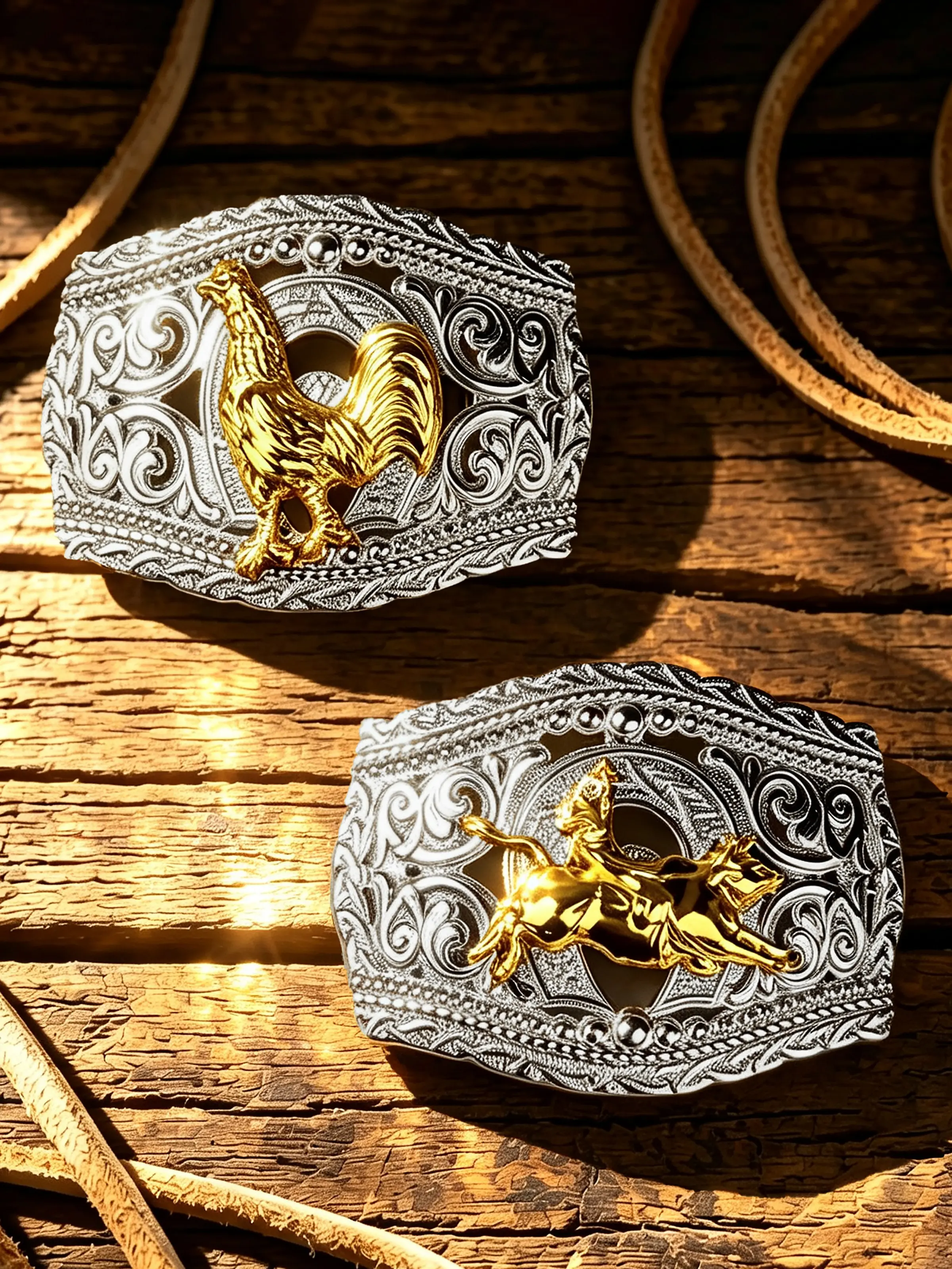 Unisex Western Alloy Belt Buckle, Rooster Relief Design, Hollow Base, Vintage Stylish Buckle, Single Prong Head, Hollow Out Buckle